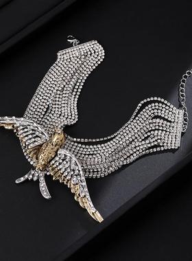 欧美夸张重工飞鸟燕子满钻项链