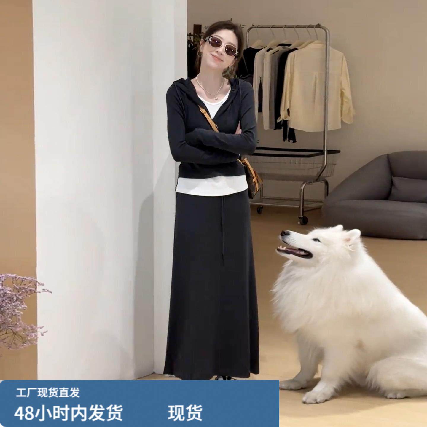 假两件撞色卫衣连衣裙子女早秋季2025新款韩系穿搭一整套长裙套装,淘宝优惠券,粉丝福利购,淘宝优惠卷