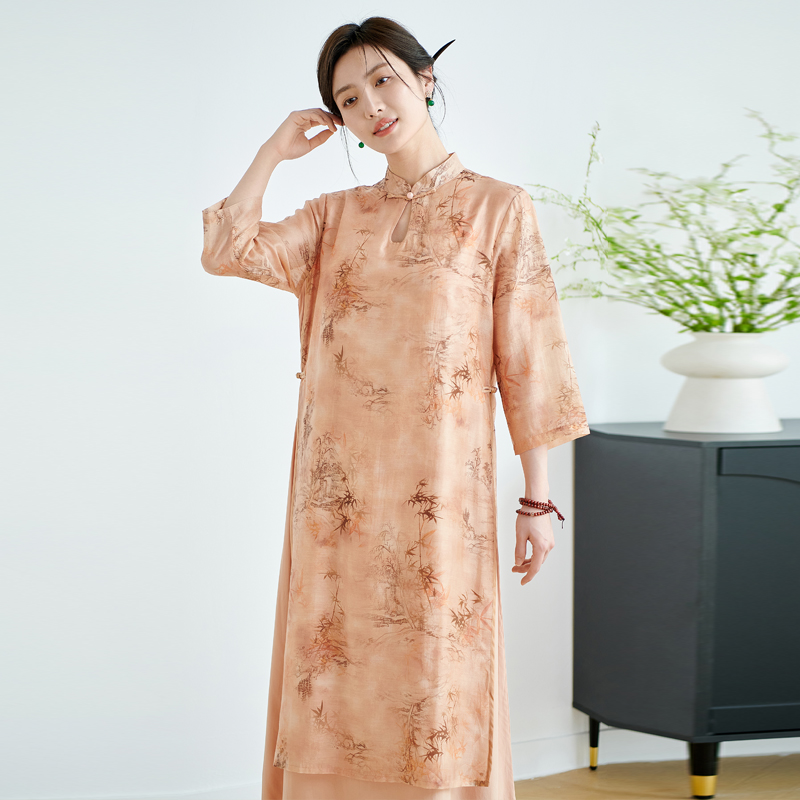 中国风复古茶服女装夏仙气禅意茶艺新中式高端盘扣改良旗袍连衣裙