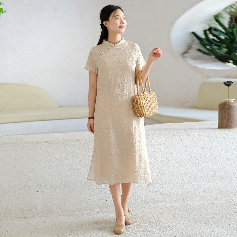 直播专属中式复古圆领斜襟旗袍裙子 莎韵诗旗袍