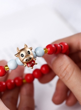 陶瓷红色生肖牛单圈民族风手串