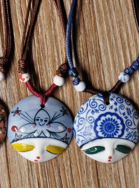 原创手工陶瓷饰品首饰脸谱娃娃头