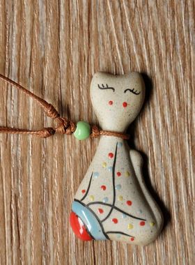 景德镇陶瓷原创咖啡色小猫项链