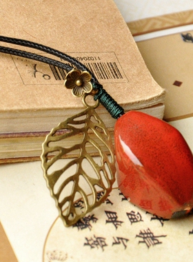 陶瓷原创民族风手工编织毛衣链