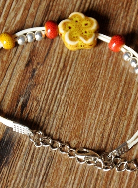 民族风可调节大小陶瓷散珠手链