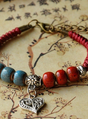 民族风陶瓷可调节摆摊爱心手链