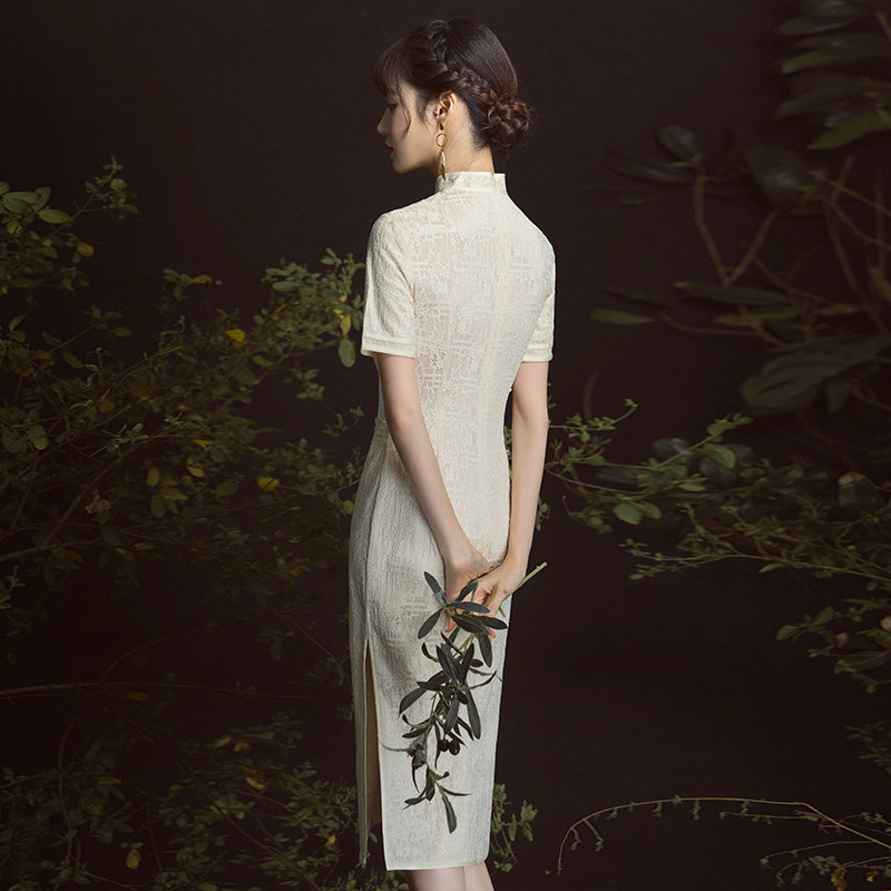 蕾丝旗袍改良中国风修身优雅连衣裙 戈娜诗旗袍