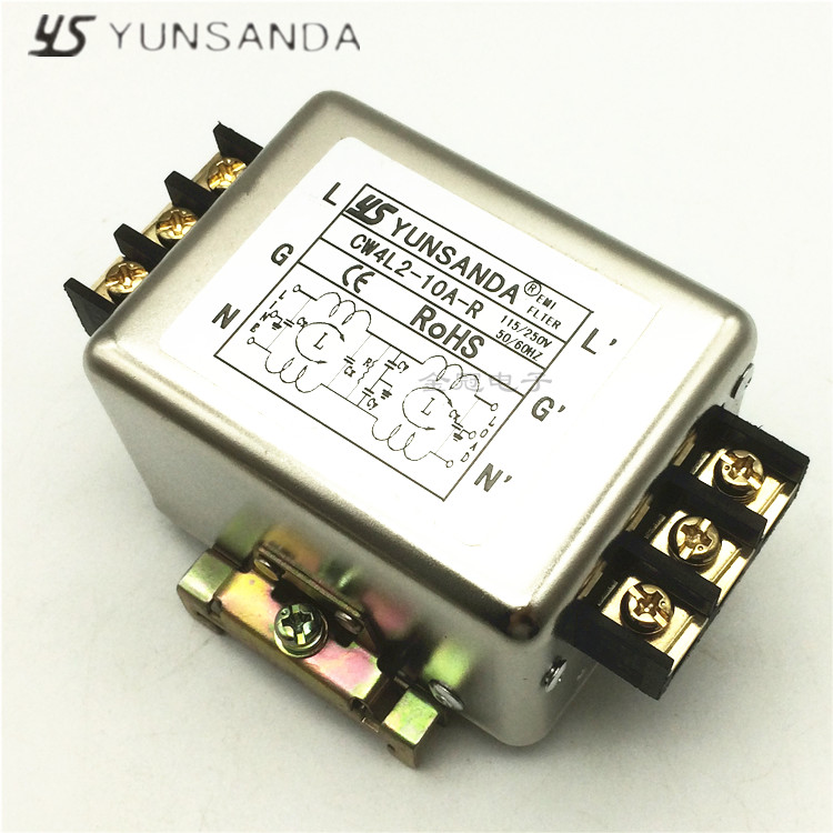 台湾YUNSANDA电源滤波器220V20A双级端子台导轨CW4L2-6A10A30A-R - 图0