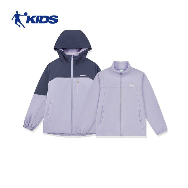 乔丹女孩儿童梭织风衣连帽女童三合一可拆卸外套加绒两件套防风衣,淘宝优惠券,粉丝福利购,淘宝优惠卷