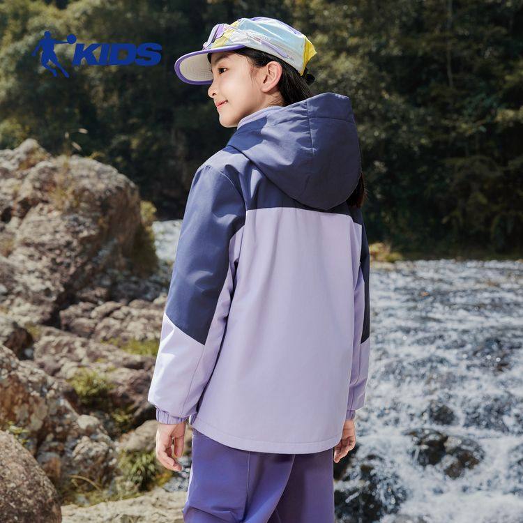 乔丹女孩儿童梭织风衣连帽女童三合一可拆卸外套加绒两件套防风衣,淘宝优惠券,粉丝福利购,淘宝优惠卷