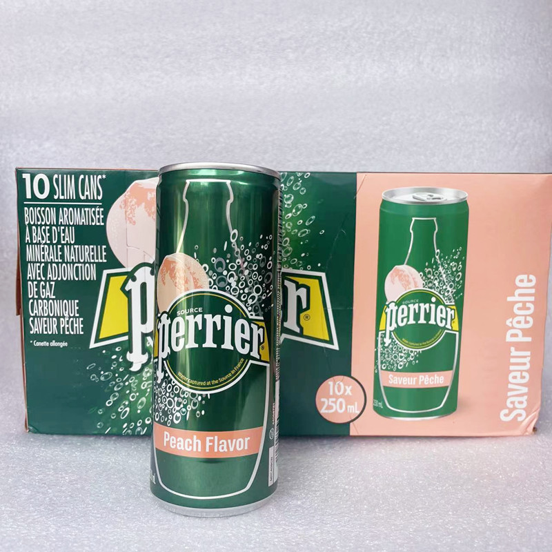 巴黎水Perrier含气天然矿泉水气泡法国进口 易拉罐桃子味250ml*5 - 图3