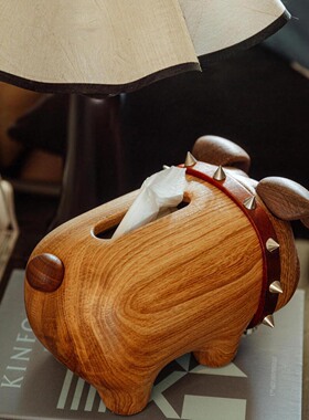 原创设计实木狗狗纸巾盒家用客厅茶几可爱动物抽纸盒创意桌面摆件