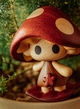 Winki蘑菇人实木潮玩摆件原创设计师玩具ins风桌面装饰生日礼物