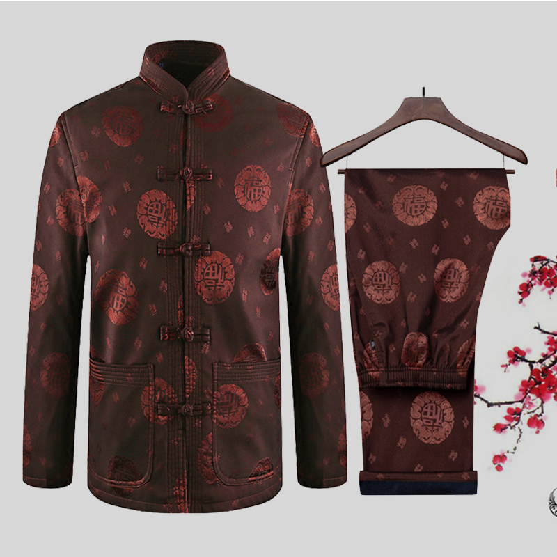中国风老年唐装男款套装爸爸外套 正九品民族服装