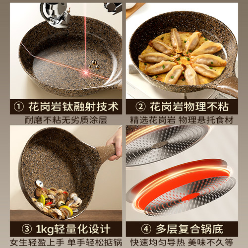 amercook阿尔菲塔花岗岩钛不粘锅平底煎锅家用牛排锅电磁炉燃气灶 - 图2