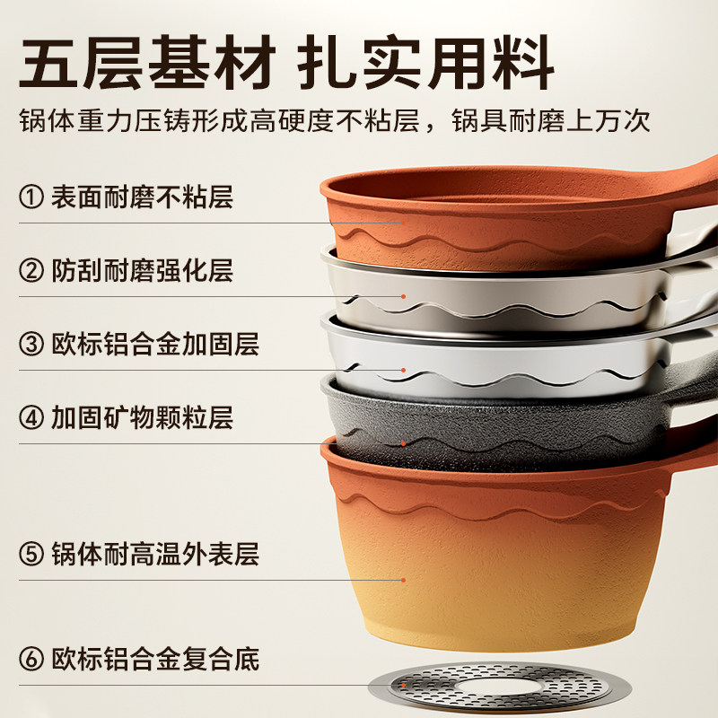 Amercook阿尔菲塔复古陶土平底煮粥小锅宝宝辅食锅不粘奶锅一人食 - 图0