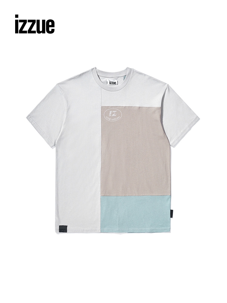 izzue男装短袖T恤夏季休闲舒适撞色拼接设计1123S2I - 图2