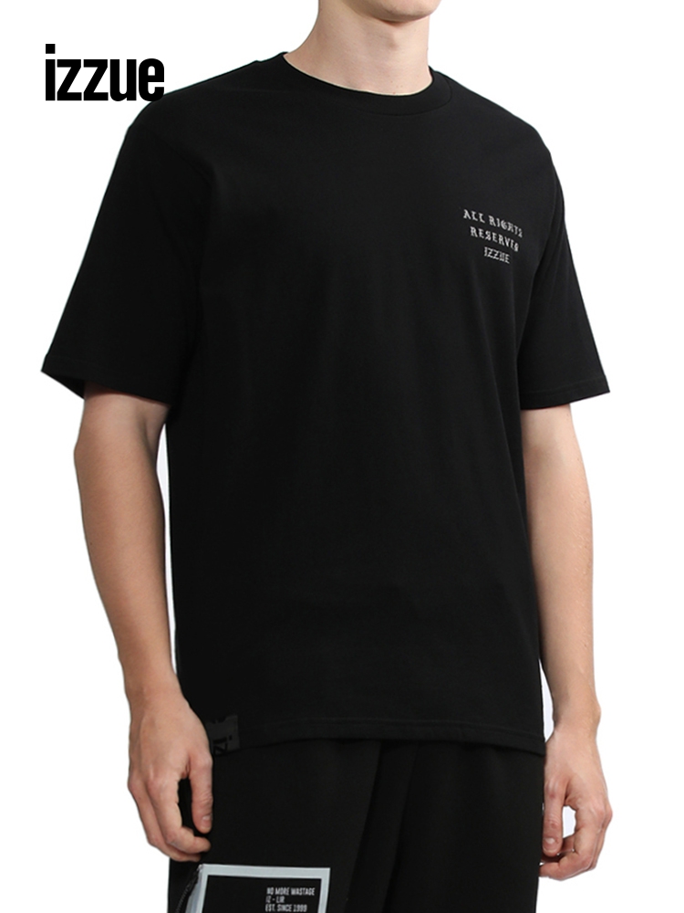 izzue男装短袖重磅T恤2023夏新品街头时尚字母装饰圆领半袖1112S-图0