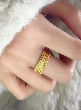 轻奢金包银镂空钱币情侣对戒