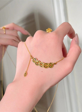 古法碎冰冰五帝钱爆闪锁骨链