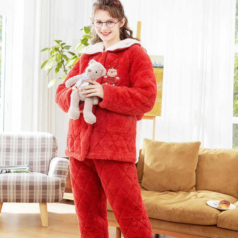 芬腾秋冬季加绒珊瑚绒夹北极绒睡衣 伊佳人服饰睡衣/家居服套装