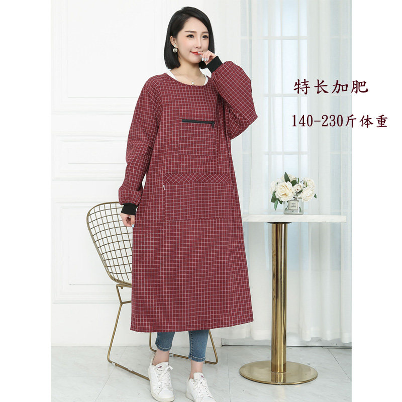 超长款加肥纯棉长袖围裙家用厨房防污罩衣男女加大工作服过膝围腰,淘宝优惠券,粉丝福利购,淘宝优惠卷