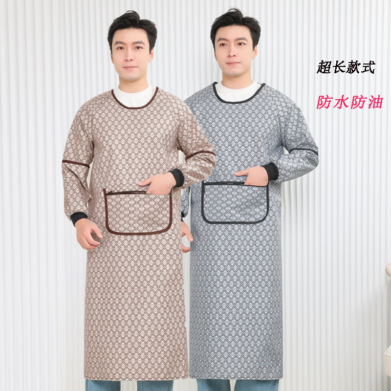 薄款时尚加长款微防水长袖围裙反穿罩衣男士理发工作服光滑不沾毛,淘宝优惠券,粉丝福利购,淘宝优惠卷