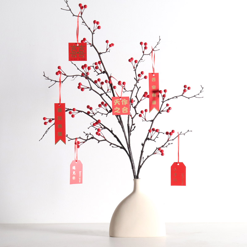 仿真花发财果冬青红果子客厅餐桌摆设乔迁礼品结婚装饰过年花摆件