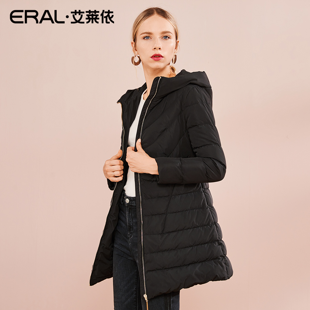 ERAL 617103034 艾莱依羽绒服女中长款韩版潮修身连帽外套 ERAL 617103034 艾莱依羽绒服女中长款韩版潮修身连帽外套