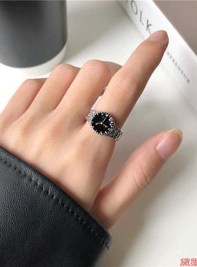 指环个性潮人手表形状戒指女款ins风小众网红设计表盘复古
