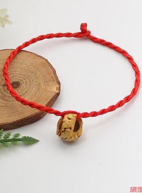 新生儿红手绳桃篮编织手链桃核红绳diy儿童民族风小饰品