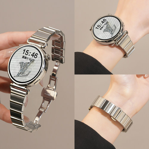 适用华为GT6手表带watchgt6一珠金属间金钢带GT5智能腕表GT4女款watch5 42高级链春夏小众替换腕带18mm配件 - 图2