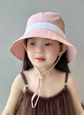 儿童帽子夏款女童遮阳帽女孩渔夫帽网眼透气女宝宝太阳帽户外沙滩