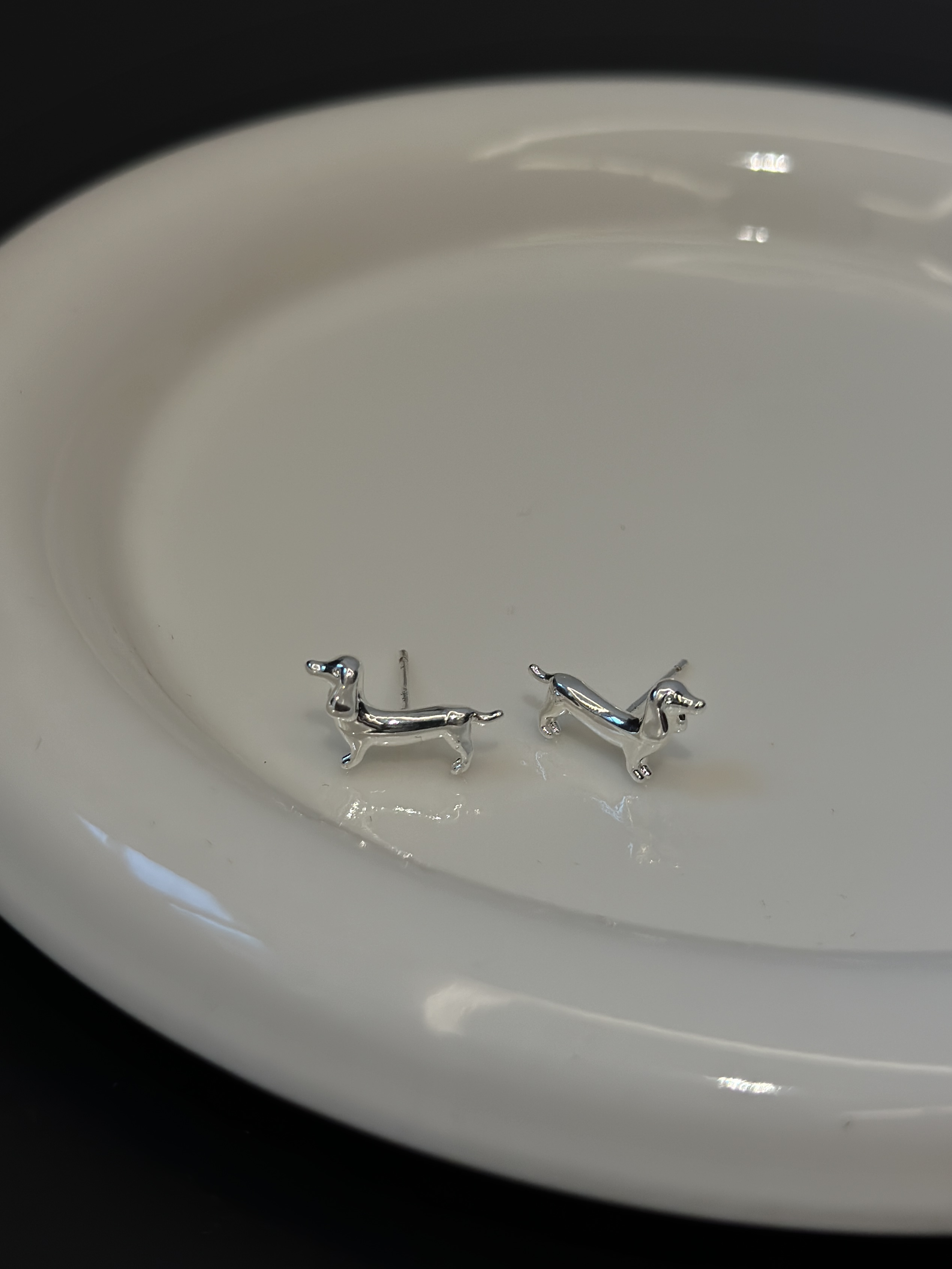vogueess可爱小狗造型腊肠犬耳环耳钉s925银针小众设计感银色配饰 - 图3