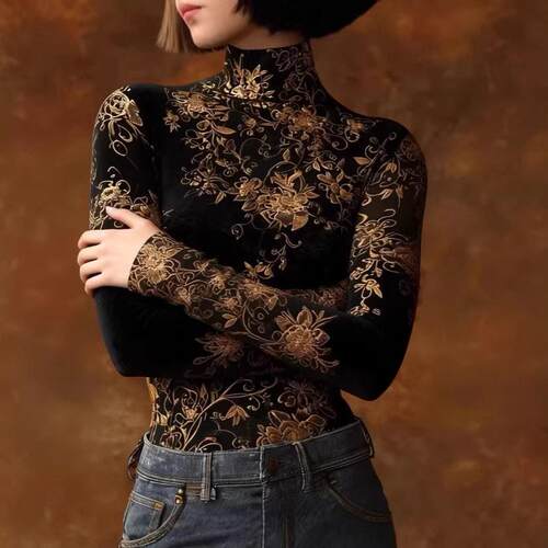 Women's 2026 New Spring Autumn Long Sleeve Skinny Floral - 图2