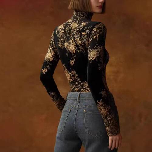 Women's 2026 New Spring Autumn Long Sleeve Skinny Floral - 图1