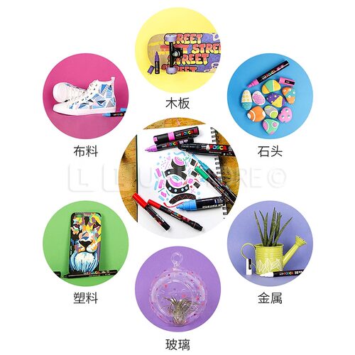 日本UNI三菱PC-1M/3M/5M POSCA POP海报涂鸦笔宝色嘉丙烯马克笔|0.7-2.5MM绘画STA 绘画套装手账填色马克笔 - 图2