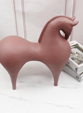 现代新中式唐马摆件红白色树脂