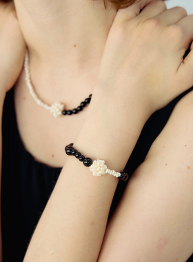 RiverineAdara「蝶栖花涧」黑曜石天然水晶小米珠珍珠手串手链