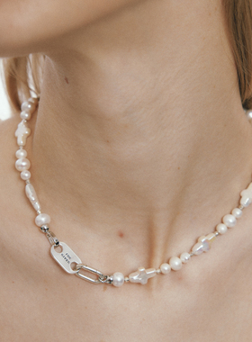 Riverine Adara「十字方糖」异型十字巴洛克淡水珍珠S925银饰项链