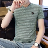 Шелковая трендовая летняя дышащая приятная телу футболка с коротким рукавом, V-образный вырез, высокий воротник, облегающий крой