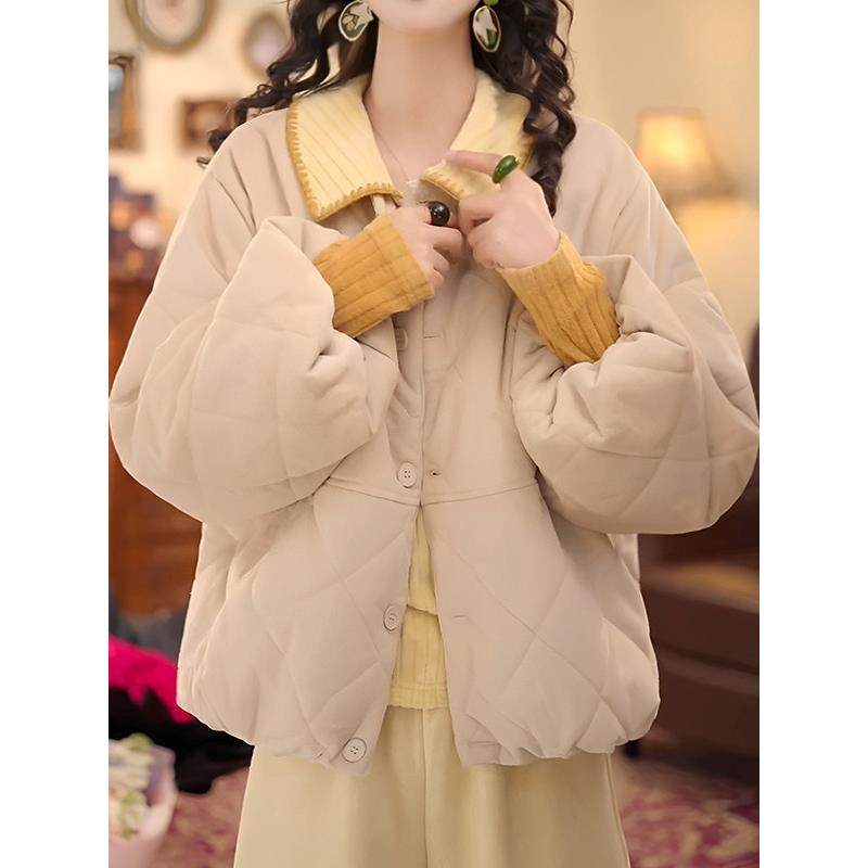 2025秋冬季新款女士黄色时尚减龄夹棉圆领棉服爆款加厚棉衣短外套,淘宝优惠券,粉丝福利购,淘宝优惠卷