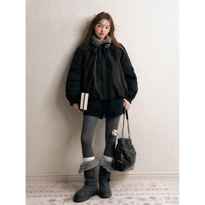 温柔甜美带毛领黑色花苞棉服女2025年冬季加厚保暖设计感棉衣外套,淘宝优惠券,粉丝福利购,淘宝优惠卷