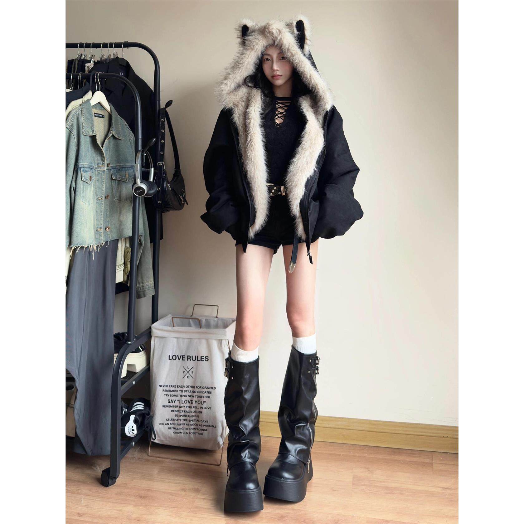 座山雕猫耳朵棉服外套女卫衣2025新款秋冬装麂皮毛绒加厚棉衣棉袄,淘宝优惠券,粉丝福利购,淘宝优惠卷