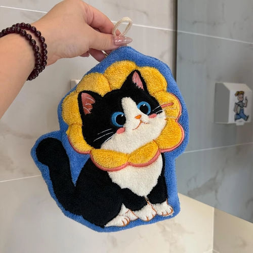 可爱猫咪擦手巾吸水速干不掉毛擦手家用挂式加厚厨房卫生间小毛巾 - 图1