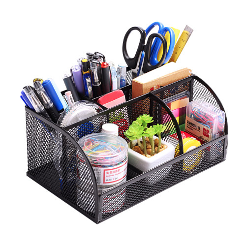 得力多功能笔筒金属铁网组合笔盒收纳盒大容量学生用笔架创意时尚简约韩国小清新桌面摆件网纹笔座办公用品 - 图3