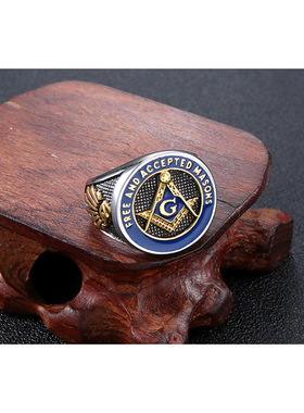 钛钢光明会全视之眼戒指项链共济会徽章朋克复古男士不锈钢滴胶