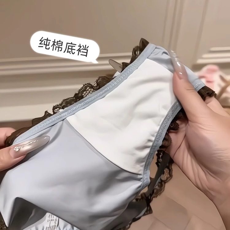 自带腿环~纯欲性感蕾丝边蝴蝶结内裤女法式少女拼接细带三角裤,淘宝优惠券,粉丝福利购,淘宝优惠卷