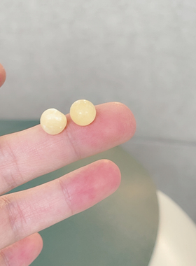 天然石生物瓷针杏黄色耳钉防过敏养耳洞耳环女小众设计感新款耳饰