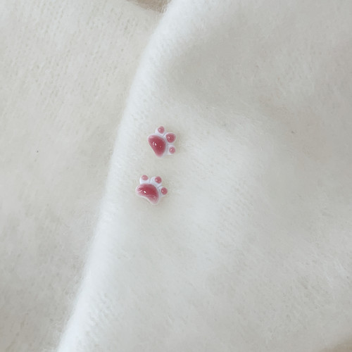 S925纯银针新款粉色猫爪奶里奶气耳钉女小巧学生可爱甜美耳饰新款 - 图1